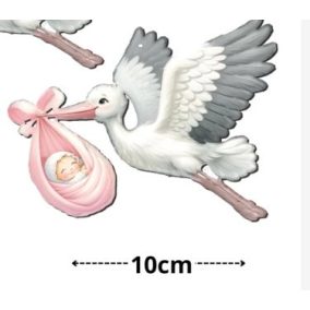 Nyomtatott dekorkarton - Gólya babával rózsaszín 10 cm 