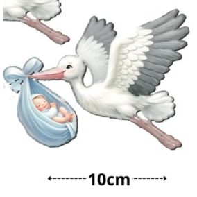 Nyomtatott dekorkarton - Gólya babával világoskék 10 cm 