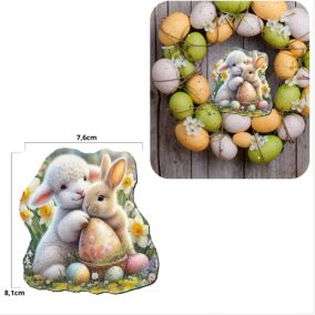 Nyomtatott díszkarton - Bárány nyuszival 8,1x7,6 cm