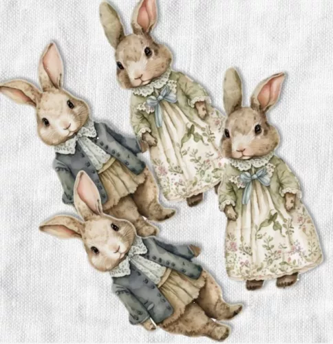 Nyomott díszkarton - Klasszikus nyuszipár 3x8 cm