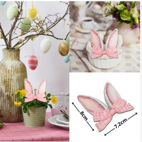 Nyomtatott díszkarton - Rózsaszín nyuszifülek 8x7,2 cm