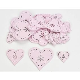 Fa virágdíszes szivek 30 db/ csomag