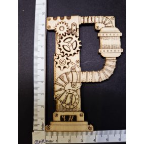   Dekoratív fa steampunk "P" betű – kb. 8,5 × 10 cm