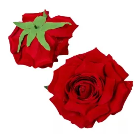   13 cm átmérőjű vörös bársonyrózsa – dekoratív művirág virágkötészethez és kreatív hobbihoz