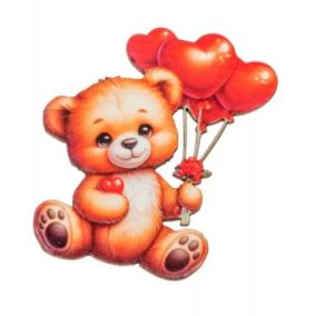   Nyomtatott kartonból készült díszes mackó figura lufikkal 7,5 cm