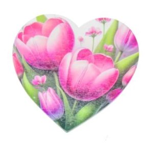   9,5 cm-es, kartonból készült, tulipán motívummal nyomtatott díszszív
