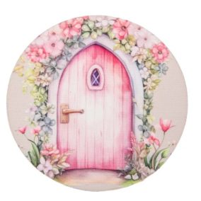   Dekoratív kerek tündérajtó virágokkal – UV nyomtatott kartonfigura, 11,8 cm