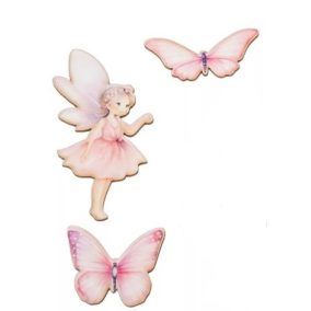   Dekoratív figurakészlet tündér két pillangóval – UV nyomtatott karton, 6–10 cm (3 db)