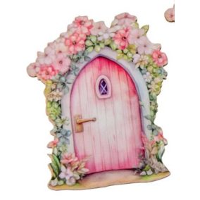   Dekoratív íves tündérajtó virágokkal – UV nyomtatott kartonfigura, 9 cm