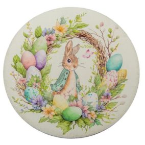   Kerek díszes húsvéti nyuszi figura tojásokkal – UV nyomtatott karton, 11,8 cm