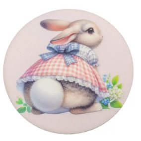   Kerek díszfigura, ruhás húsvéti nyuszi – UV nyomtatott karton, 11,8 cm