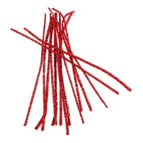   Piros zsenília plüss drót csillámmal – 5 db-os készlet, 30 cm, fényes díszítéssel