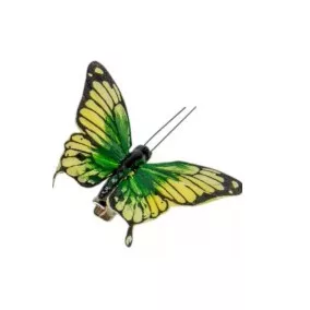   Dekoratív zöld-sárga pillangó csiptetővel – 7 cm, természetes és vidám dekoráció