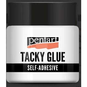   Hobbiragasztó tacky, öntapadóra száradó 50 ml - Vízbázisú ragasztó, amely száradás után öntapadóvá válik, ideális csillámporhoz, bársonyporhoz és metálfóliához.