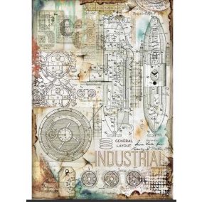    Dekupázs rizspapír A4  - Ipari, Vintage ipari formatervezés, mechanikai vázlatok és steampunk elemek