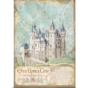   A4 dekupázs rizspapír - Mesebeli kastély, vintage stílusú „Egyszer volt, hol nem volt”