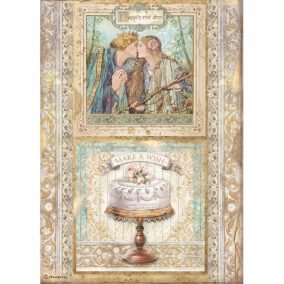   A4 dekupázs rizspapír - „Boldogan éltek és születésnapi torta” – Romantikus vintage stílus