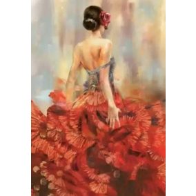   Rizspapír dekupázs technikához A4 - Flamenco táncosnő piros ruhában, művészi és romantikus motívummal