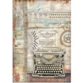   Dekupázs rizspapír A4 - Vintage írógép dizájn, ipari stílus