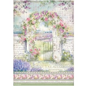   Dekupázs A4 rizspapír - Kapu a levendulakertbe, romantikus vintage dizájn