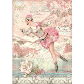   Rizspapír dekupázs technikához A4 - Vintage korcsolyázó, Romantikus tél