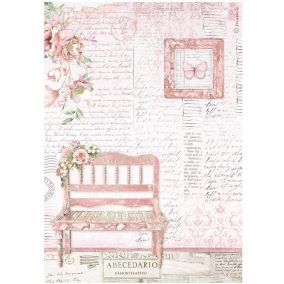   Rizspapír dekupázs technikához A4 - romantikus shabby chic stílus, vintage rózsaszín pad és virágmotívumok