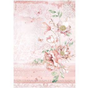 A4 rizspapír - Finom rózsaszín vintage virágminta