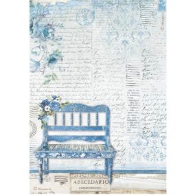   Rizspapír A4 dekupázs technikához - kék vintage pad, virágok és shabby chic háttér