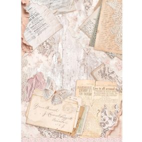   A4 Decoupage rizspapír – „Vintage betűk és romantikus csipke”