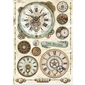   A4 Hârtie de orez decorativă – „Time Machine” – ceasuri vintage & mecanisme steampunk