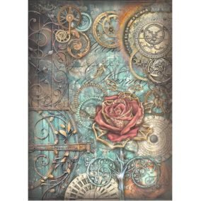   A4 Rizspapír – Rózsa és időfogaskerekek Vintage Fantasy
