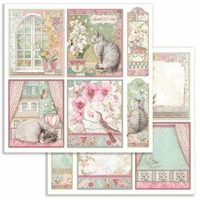   Kétoldalas scrapbook papír – „Édes otthon és macskák”, 30,5 × 30,5 cm