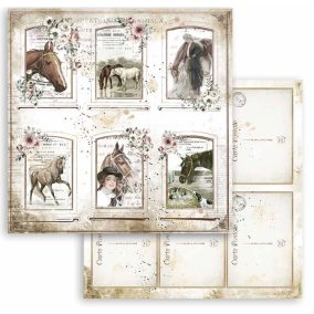   Kétoldalas scrapbook papír – 30,5 x 30,5 cm  Vintage lovak és romantikus elegancia