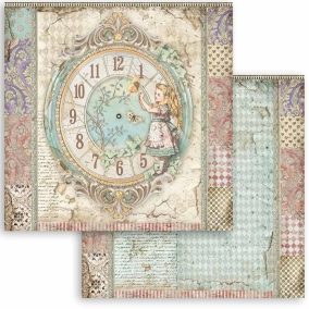   Kétoldalas scrapbook papír – Vintage Alice óra 30,5x30,5 cm